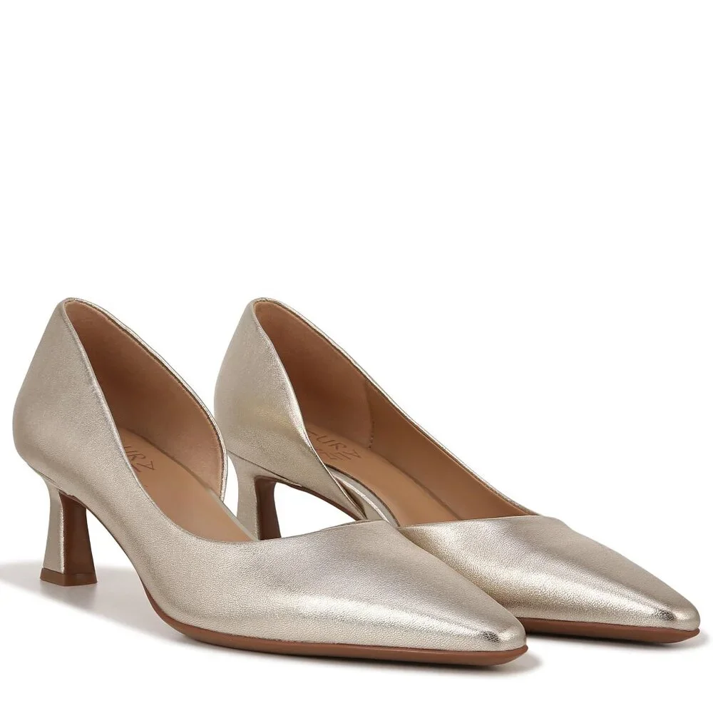 Naturalizer Womens Dalary Pump Pointed Toe Heels Champagne Metallic Leather 7.5